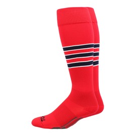 MadSportsStuff Dugout 3 Stripe Baseball Socks (Scarlet/Navy/White, Medium) - Scarlet/Navy/White,Medium