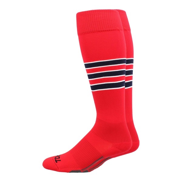 MadSportsStuff Dugout 3 Stripe Baseball Socks (Scarlet/Navy/White, Medium) - Scarlet/Navy/White,Medium