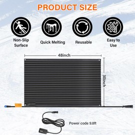 Toriexon 30 x 48 inch Snow Melting Mats Outdoor, Non-Slip Heated Outdoor Mats 405W 120V, Heated Driveway Mats with UL and ETL Certificate Power Cord, Suitable for Most Entryways