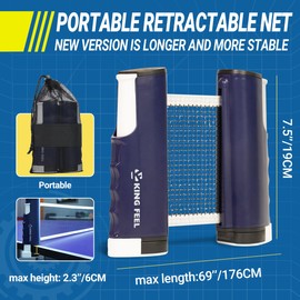 KINGFEEL Upgrade Retractable Ping Pong Net (Up to 2.3" Thickness) Portable Table Tennis Net for Any Table,Premium Table Tennis Accessories,Indoor or Outdoor Family Game