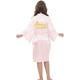 EPLAZA Birthday Squad Girl Robe Women Birthday Queen Robes Kimono for Spa Slumber Sleepover Party (Birthday Squad Pink, 14)