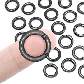 16 Pack Small Spring O Ring, Metal Key Ring Hook Small Round Carabiner Clip for Dog Tags Clip Paracord Keyring Lanyard Keychain Purse Charm Clasps (11mm Black)