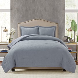Chezmoi Collection Wilmer 3-Piece Waffle Weave Comforter Set - Soft and Cozy All Season Bedding Set, Queen, Gray