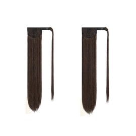 2 Extensiones de Cola de Caballo, Coleta Postiza, Coleta Postiza Lacio para Mujer, Pelo Simulado Mate de Alta Calidad, Resistencia al Calor (Marrón