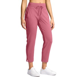YYV Women's Pants with 3 Pockets High Waisted Golf Athletic Pants 7/8 Stretch Ankle Pants for Women Workout Travel Casual(Berry Rose Large)