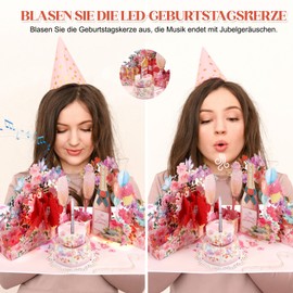 Musik-Geburtstagskarte, Geburtstagskarte mit Musik & Licht für Frau, 3D Champagner Pop-Up Karte Geburtstag Geschenke für Mädchen und Frauen, Frau, Freundin, Mutter, Damen