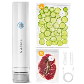 ZKIRON OneTouch Handheld Vacuum Sealer with 12 Reusable Vacuum Bags – Compact Food Sealer with Detachable Transparent Suction for Sous Vide, Meal Prep & Kitchen Storage, Portable Food Saver