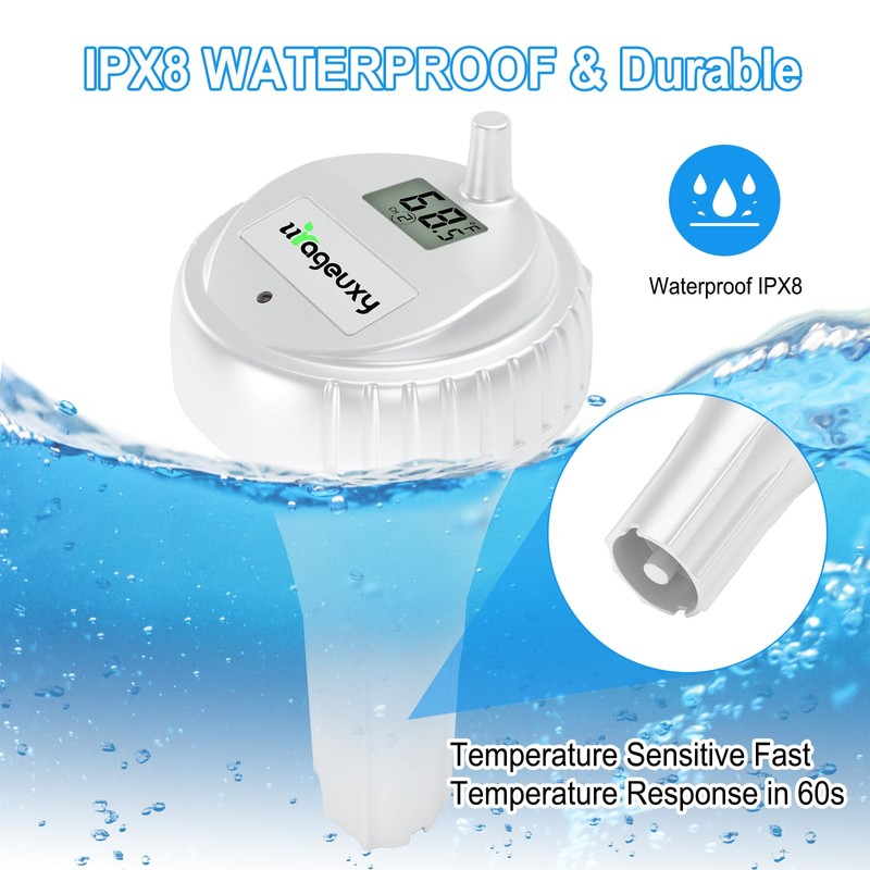 Urageuxy Wireless Digital Pool Thermometer, 328ft Remote Floating Thermometer with