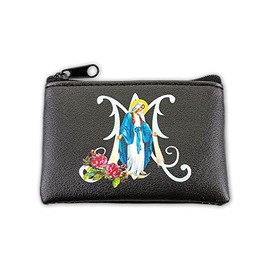 F.LLI BONELLA Bonella Brothers | Rosary clutch bag in black eco-leather can be used as a coin purse or card holder | Made in Italy (Miraculous Madonna)