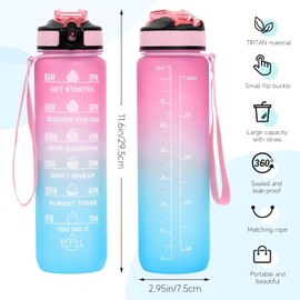 Sports Water Bottle 1L / 32oz – BPA-Free, Leakproof with Straw & Time Marker, Motivational Bottle for Gym, Office, School, Outdoor, Cycling, Hiking