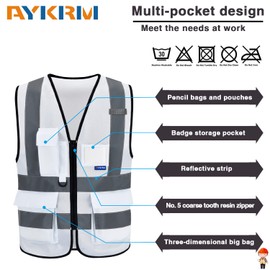 Multiple colors Class 2 hi vis Zipper Front High Visibility vest Hi Vis Workwear Executive Vest Security Waistcoat with Phone & ID Pockets