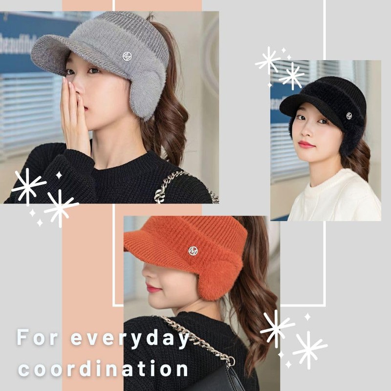 ALVEIN Women's Knit Hat, Sun Visor, Knit Cap, Earmuffs, Cold