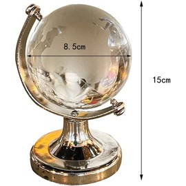 Mini World Globe Crystal Glass Clear Paperweight Desk Office Home Decor Wedding Favor Crafts Ornaments Gifts, Miniature Ball Sphere Display, Round Earth(Ball diameter 8.5cm)