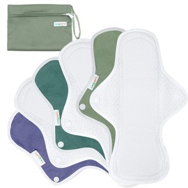 Langsprit Almohadillas sanitarias reutilizables para mujer, almohadillas femeninas para mujer, absorción regular, algodón lavable, juego de 6 piezas con mini bolsa húmeda sin fugas y períodos (extragrande)