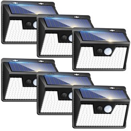 Peasur Solar Lights Outdoor Motion Sensor, 6 Pack 140 LED Solar Powered Fence Light Waterproof, 3 Modes Security Wall Lighting for Outside Yard Deck Garden