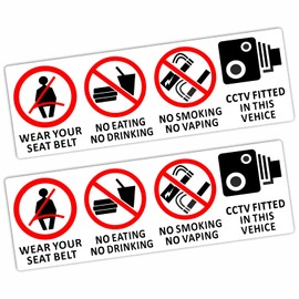 2 x T40 VEHICLE Stickers No Eating Drinking Smoking Vaping Wear your Seat Belt Signs CCTV Security Health and Safety Notice 150x50mm (Externally to Smooth Surfaces)