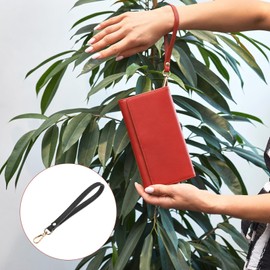 TIXIPEM Wristlet Strap [1PCS] - PU Leather KeyChain Hand Strap for Wallet & Purse & Clutch & Cellphone Key Lanyard - [Black-Gpld-8.27In] Replacement Wrist Strap