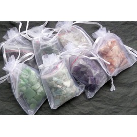 7 x White Organza Gift Bags with 350g of Chakra Yogic Tumbled Gemstones and Crystals (50g Garnet - Root Chakra, 50g Epidote - Sacral Chakra, 50g Clear Quartz - Solar Plexus Chakra, 50g Green Jade - Heart Chakra, 50g Aquamarine - Throat Chakra, 50g Amethy