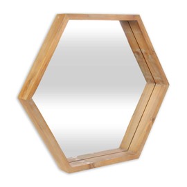 Cheung's Hexagon Mirror with Wood Frame