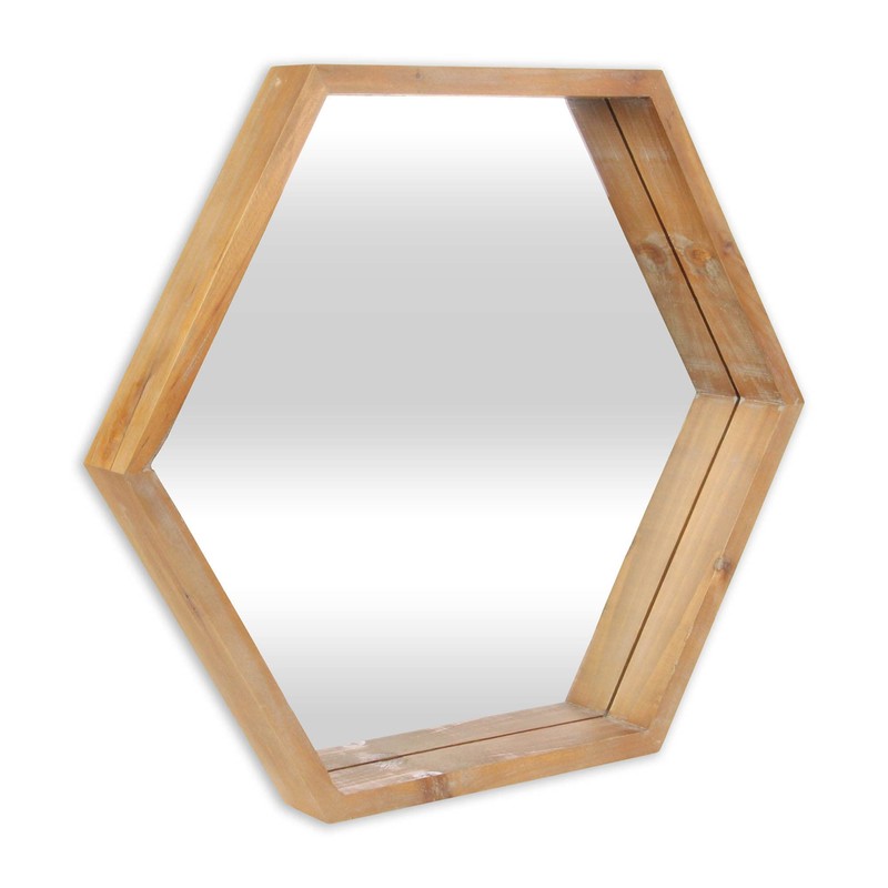 Cheung's Hexagon Mirror with Wood Frame