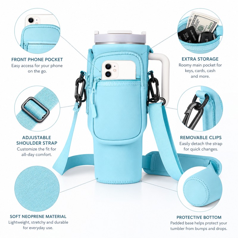 40 oz Tumbler Carrier for Hands-Free Travel – Neoprene Holder