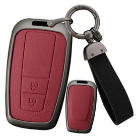 ontto 2 button Key Fob Cover Fit for Toyota 86 GT86 Avalon C-HR Camry Corolla Land Cruiser Prado Prius RAV4 2016-2023 Alloy Leather Smart Key holder Shell case keyring keychain accessories Red A