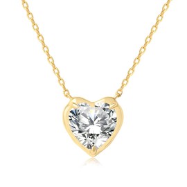 Jurikko Gold Love Heart Necklace for Women, Dainty Puffy Heart Pendant Necklace, 3A Cubic Zirconia, Jewelry Gift for Women, Brass, Cubic Zirconia