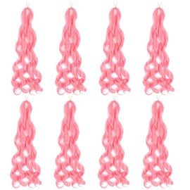 French Curly Braiding Hair 24 Inch 8 Packs Pink Color - Pre Stretched Bouncy Braiding Hair- Loose Wavy Synthetic Hair Extensions For Black Women (24 inch 8 packs, Pink)