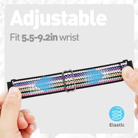 LYSANDRA Stretchy Nylon Watch Bands Compatible with FQQ DR06 Smartwatch, 18mm Stretch Elastics Nylon Adjustable Replacement Strap Compatible for TOOBUR DR06 1.27 Inches Watch (Rainbow&Leopard)
