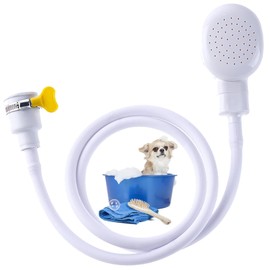 Amazleer Bath Single Tap Shower Attachment for Pet Dog Shower, 1.3M Push-On Rubber Hose with Handheld Portable Shower Head with Fit Clamp for Bathroom, Kitchen Sink, Hair Washing (White)