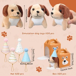 Motionchic 20 Set Adopt A Puppy Favors Include Mini Plush Dog Toy Stuffed Pet Birthday Hats Kraft Dog Boxes for Boys Girls Animal Theme Birthday Party Gifts
