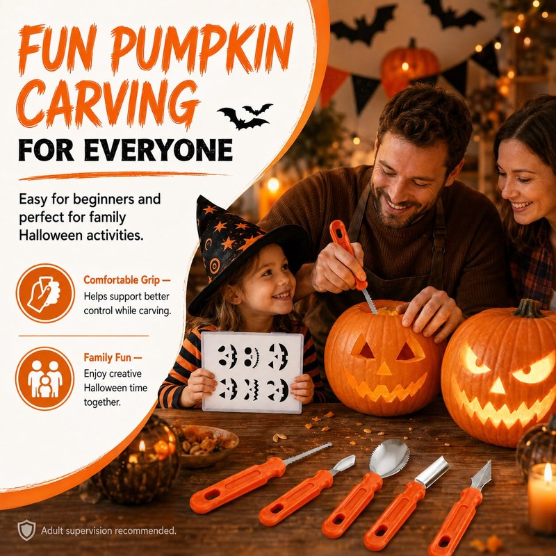 Halloween Pumpkin Carving Kit with 7 Stainless Steel Tools