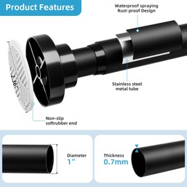 Shower Curtain Rod 26-76 Inch, Non-Slip Spring Tension Shower Rod, Stainless Steel Adjustable Telescoping Rod, 1 Inch Diameter No-Drilling Curtain Rods for Bathroom, Window, Wardrobe, Room Divider