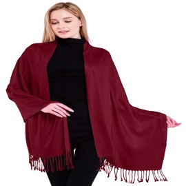 CJ Apparel Maroon Burgundy Solid Color Tassels Design Nepalese Shawl Seconds Scarf Wrap Stole Throw Head Wrap Pashmina Hand Made in Nepal NEW