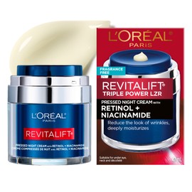 L’Oréal Paris Retinol Pressed Night Cream Moisturizer, Revitalift Triple Power LZR, With Retinol for Face + Niacinamide,Skincare, 47 ml