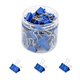 Temiary 60 clips para carpeta, clip de papel micro metlico de 0.6 pulgadas con contenedor, abrazaderas de papel azul a granel para oficina, hogar,... 