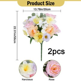 Zythrem 2 Bunches Daffodils Artificial Flowers Colorful Silk Rose Narcissus Bouquet Mixed Fake Plant Spring Flower Arrangement for Centerpiece Table Wedding Party Home Kitchen Decor