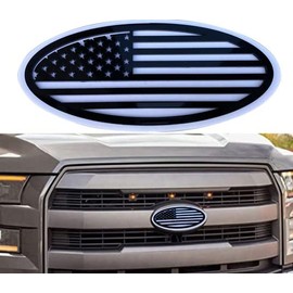 WSHFJDVCM 1pc USA Flag Emblem Badge Nameplate for Ford 04-14 F150, 11-14 Edge, 11-16 Explorer, 06-11 Ranger, 07-14 Expedition, Black/White,9inch F-9USF-BW