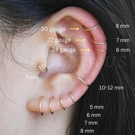 LUCKYJEWUS 14K Gold Filled Small Hoop Earrings for Cartilage Nose, Tiny Thin 7mm Piercing Hoop Ring 22 Gauge