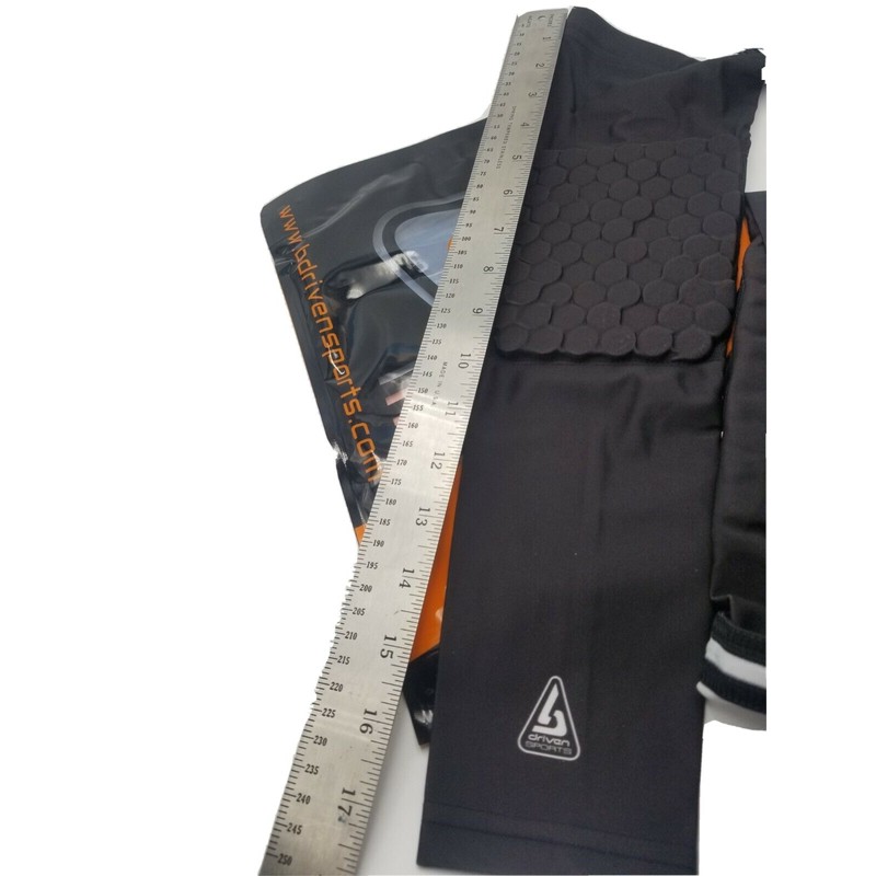 Pair B-Driven Padded Compression Arm Sleeves Large Black Elbow Support