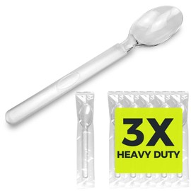 3X Heavy Duty Clear Plastic Spoons Individually Wrapped, Sturdy Like Silverware, 100 Pack Disposable Spoons Bulk, Packaged To-Go Utensil Set, Perfect for Event Catering, Restaurant and Take Out.