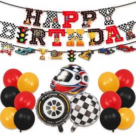 Race Car Birthday Party Decoration Race Car Happy Birthday Banner Balloons for Boys Let's go Racing Party Supplies