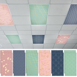 QOUBAI 12 Pcs Fluorescent Light Covers, 4 x 2 Feet Magnetic Lights Cover Geometric Design Fluorescent Lights Shade Panel Ceiling Light Filters for Office Classroom Home Drop Ceiling