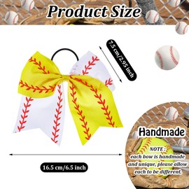 4 Pieces Softball Baseball Hair Bows 6.5 Inch Bows Hair Accessories Large Bow Ponytail Holder Elastic Hair Ties Accessories for Teen Girl Softball Baseball Competition Sports (Softball)