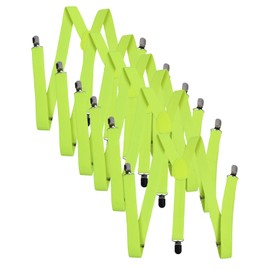 ICObuty Men's Y Shape Suspender Adjustable Elastic Solid Color 6 Pack, Neon Green, Medium