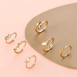 CSIYANJRY99 6Pcs Gold Toe Rings for Women 14k Gold Open Adjustable Toe Rings Set Heart Butterfly Arrow Tail Rings Summer Beach for Women (B-6pcs gold toe rings)