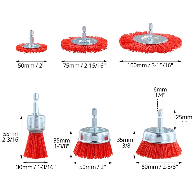 QWORK® 6 Piece Nylon Brush Set, Sanding Wire Disc Brush