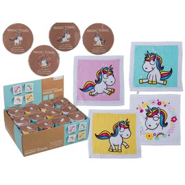 Palleon Set of 12 Magic Cotton Towels | Magic Towels with Great Motifs - Dinosaurs, Unicorn, Animals, Football and Much More | 100% Cotton | Perfect Party Bag & Gift for Children (Unicorn)
