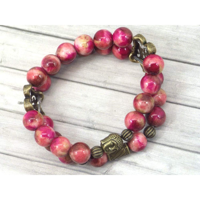 Boho Gipsy multi-strand woman's bracelet in natural white jade tinged