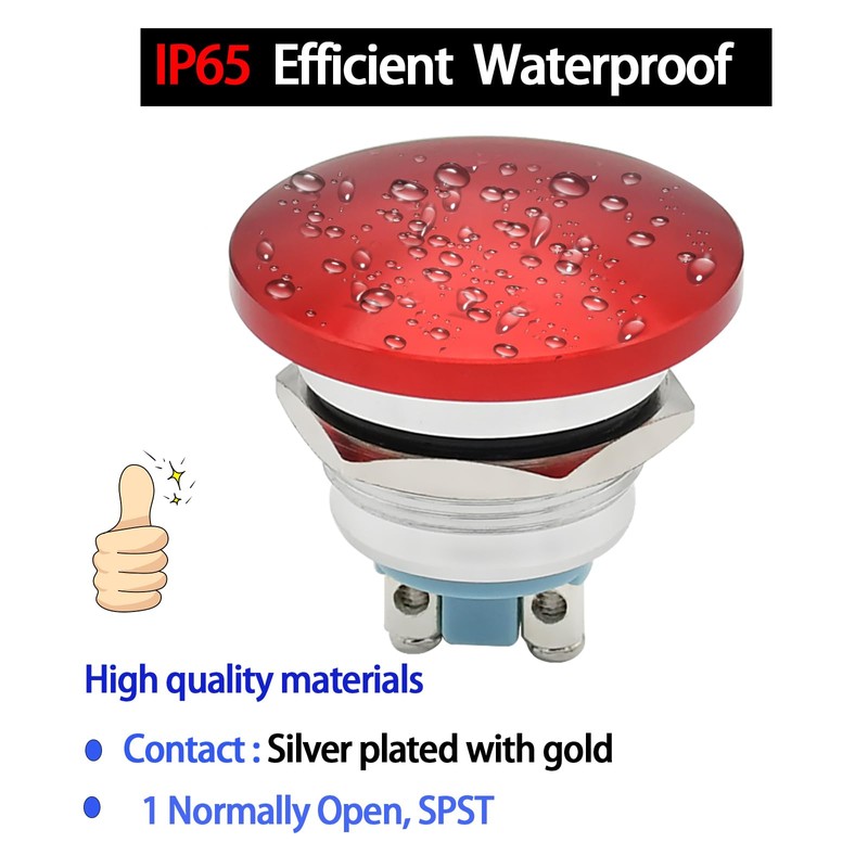 (5 Amp) Push Button Switch Red 22mm Momentary Mushroom Head